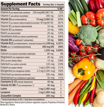 ANDREW LESSMAN Essential-1 nuonce max Multivitamin 3000 IU Vitamin D3 60 Small Capsules. 100 mcg Methyl B12. CoQ10 Lutein Lycopene Zeaxanthin. High Potency. No Additives. Ultra-Mild One Daily Capsule | Complete Daily Multivitamin & Mineral Formula with Es