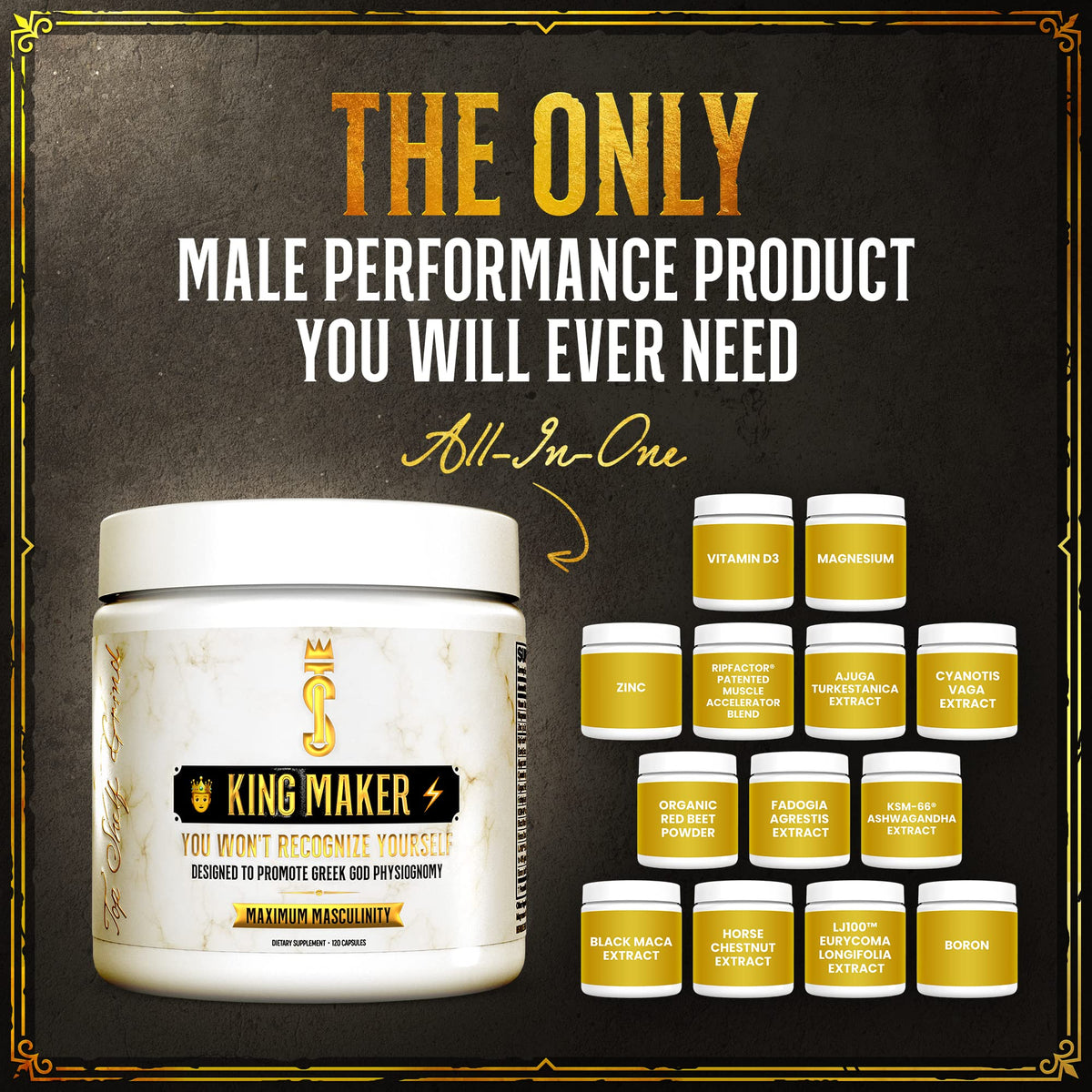 Top Shelf Grind King Maker, 13-in-1 Anabolic Supplement for Men to Increase Stamina