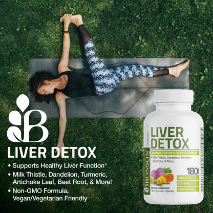 Bronson Liver Detox Advanced Detox & Cleansing Formula 60 Capsules | Liver Health Support with Milk Thistle, Dandelion Extract, Turmeric, Artichoke Leaf & Beet Root, Non-GMO, Soy-Free