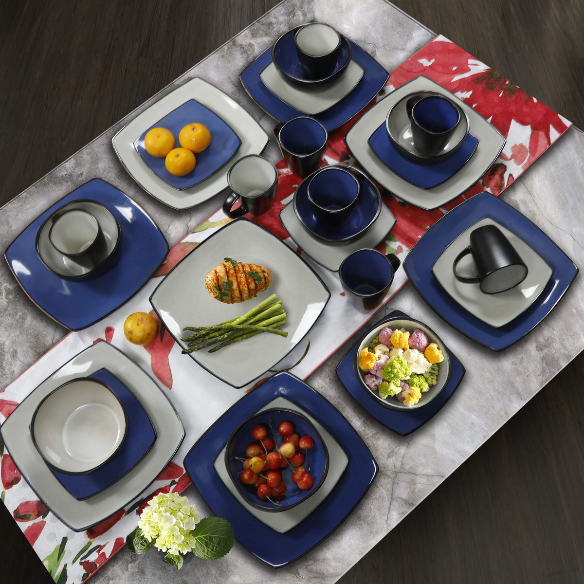 Gibson Soho Lounge Square Reactive Glaze Stoneware Dinnerware Set, Service for 4