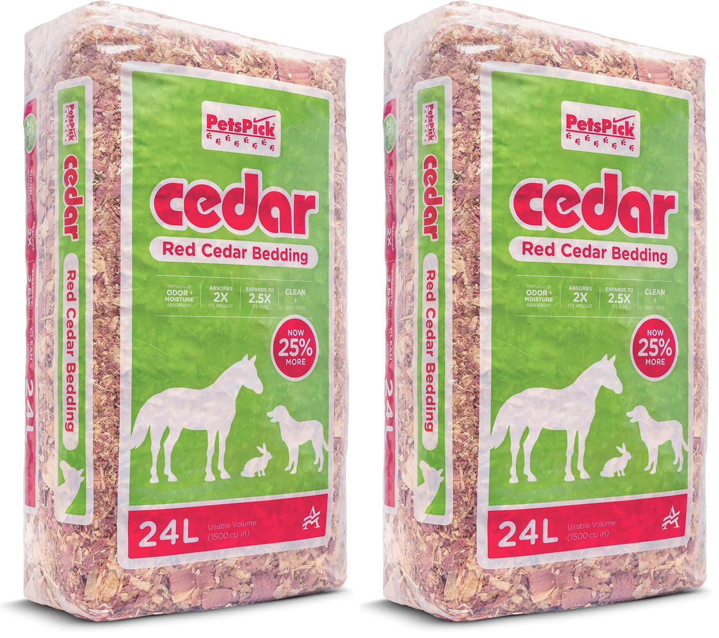 PETSPICK Red Cedar Pet Bedding for Dogs and Horses, 24L | Red cedar bedding provides a natural layer for dogs, horses, stalls, kennels and animal areas; 24 L package.