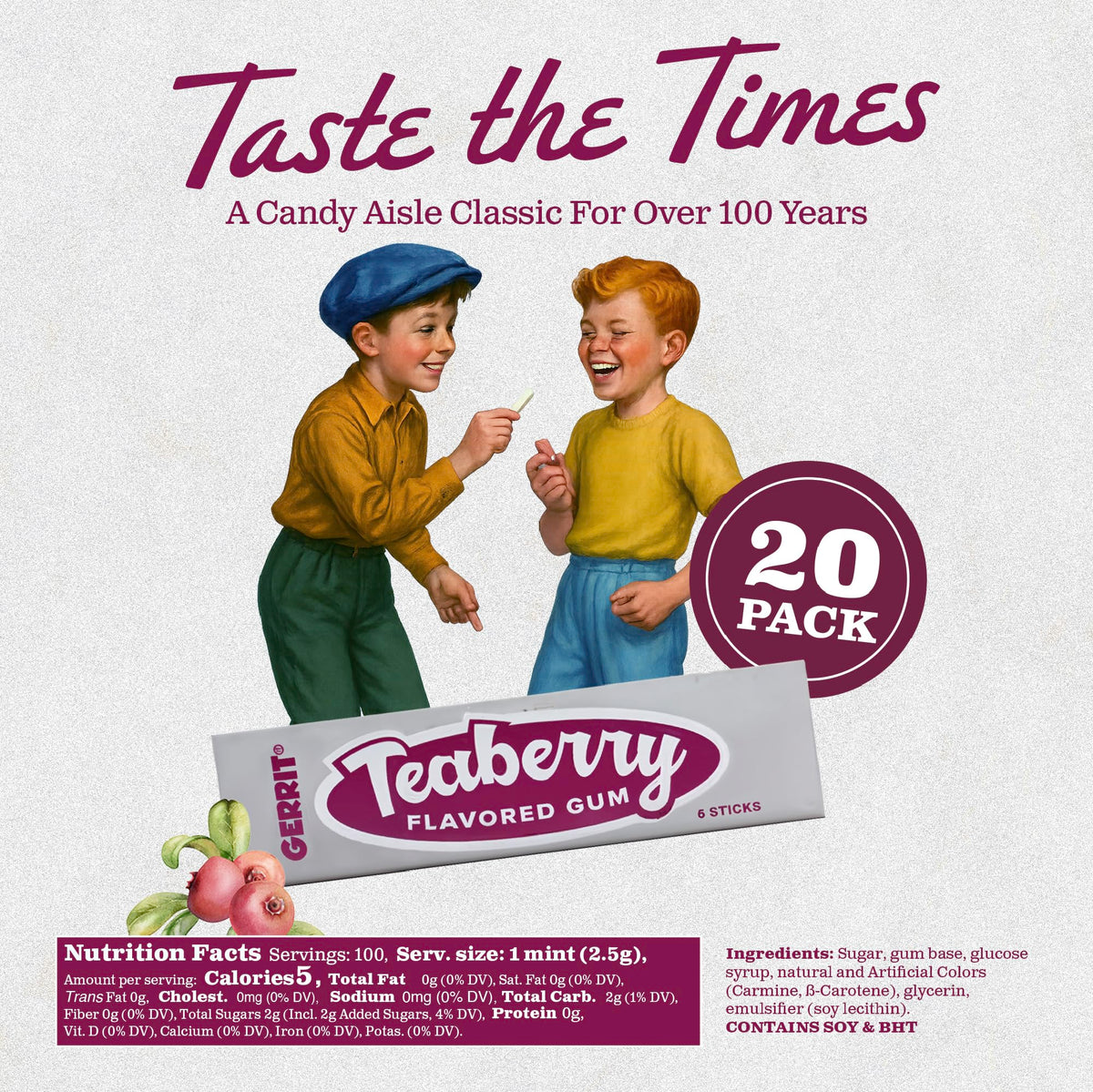 Gerrit's 20 Count Variety Gum Pack - Clove, Beeman's, Teaberry, & Black Jack Nostalgic Chewing Gum Bulk Pack, Old-Fashioned Candy, 4 Flavors, Old School Candy
