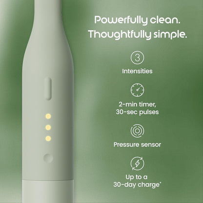 Quip Ultra Lite Sonic Electric Toothbrush with Rapid Dissolvable Teeth Whitening Strips Product Bundle - 15X More Plaque Removal, 20 Treatment Strips, Mint with Coconut Oil - Meadow Green