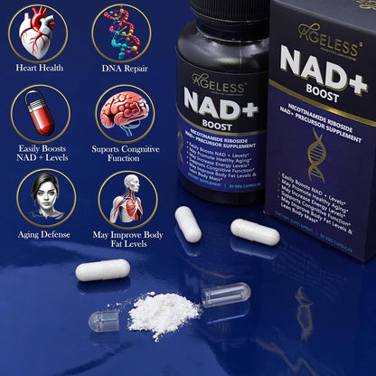 Ageless NAD+ & Brain Support – Nicotinamide Riboside 300mg & Nootropic Cognitive Supplement for Energy, Focus, Memory & Anti-Aging – for Men & Women – 30 + 60 Capsules