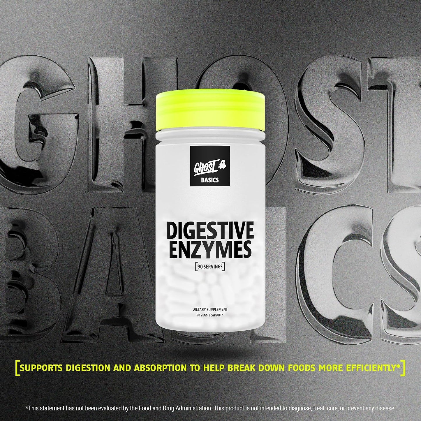 GHOST Basics Digestive Enzymes Supplement for Men & Women - Multi-Enzymes, Probiotics & Prebiotics for Supporting Digestion & Gut Health - Vegan Friendly - 90 Veggie Capsules