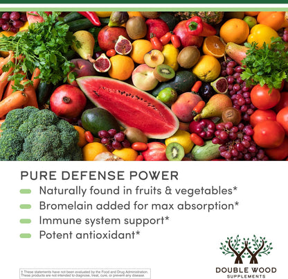 Quercetin with Bromelain - 96% Highly Purified - 120 Count (1,200mg Servings) - Supports Healthy Immune Functions in Men and Women (Vegan Safe, Third Party Tested, Gluten Free) by Double Wood