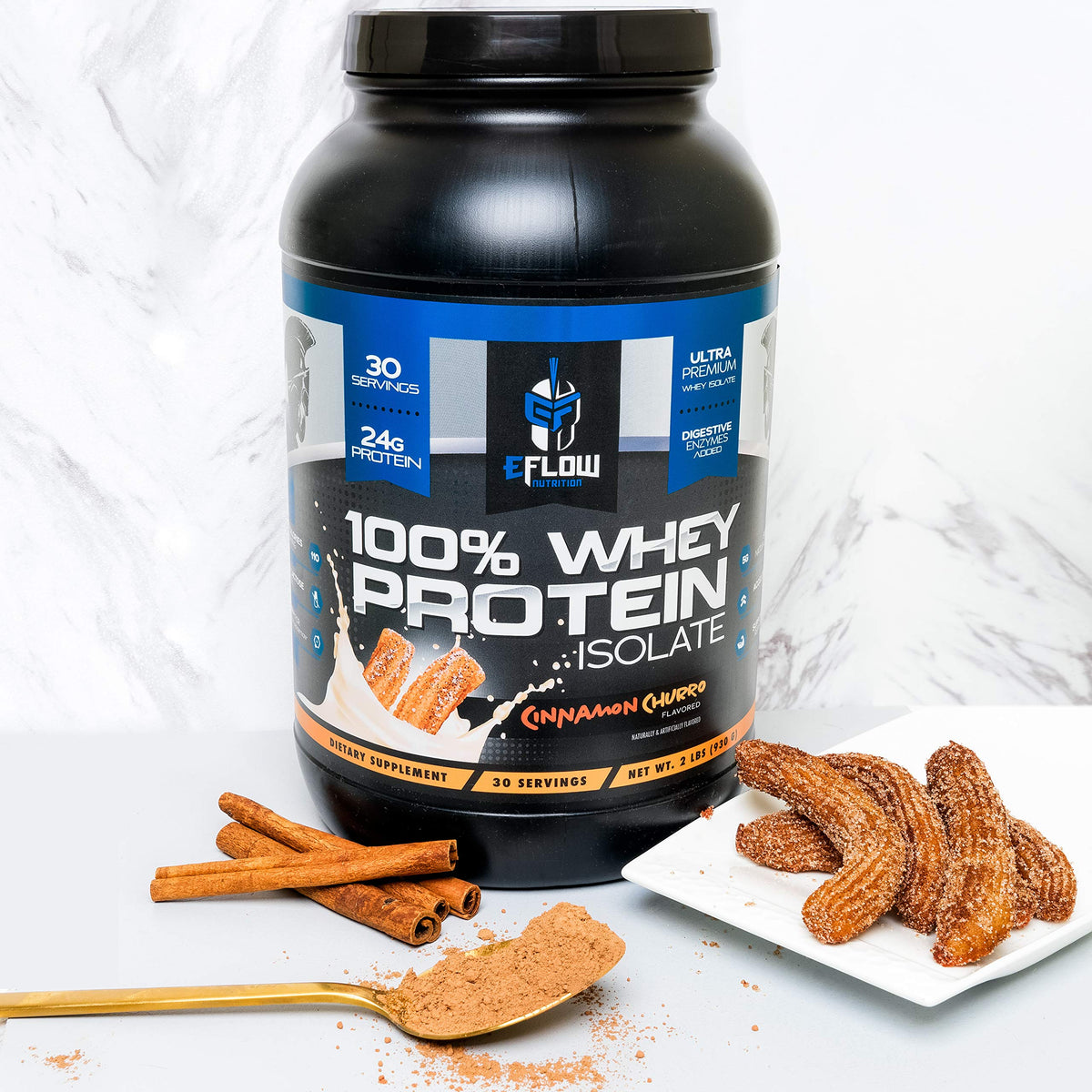 eFlow Nutrition 100% Whey Protein Isolate - Lactose-Free Digestive Enzymes Added