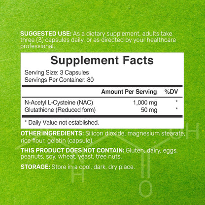 DEAL SUPPLEMENT NAC Supplement (N-Acetyl Cysteine) 1,000mg Per Serving with Reduced Glutathione, 240 Capsules – Antioxidant Support for Immune Health, Lung, & Liver Function