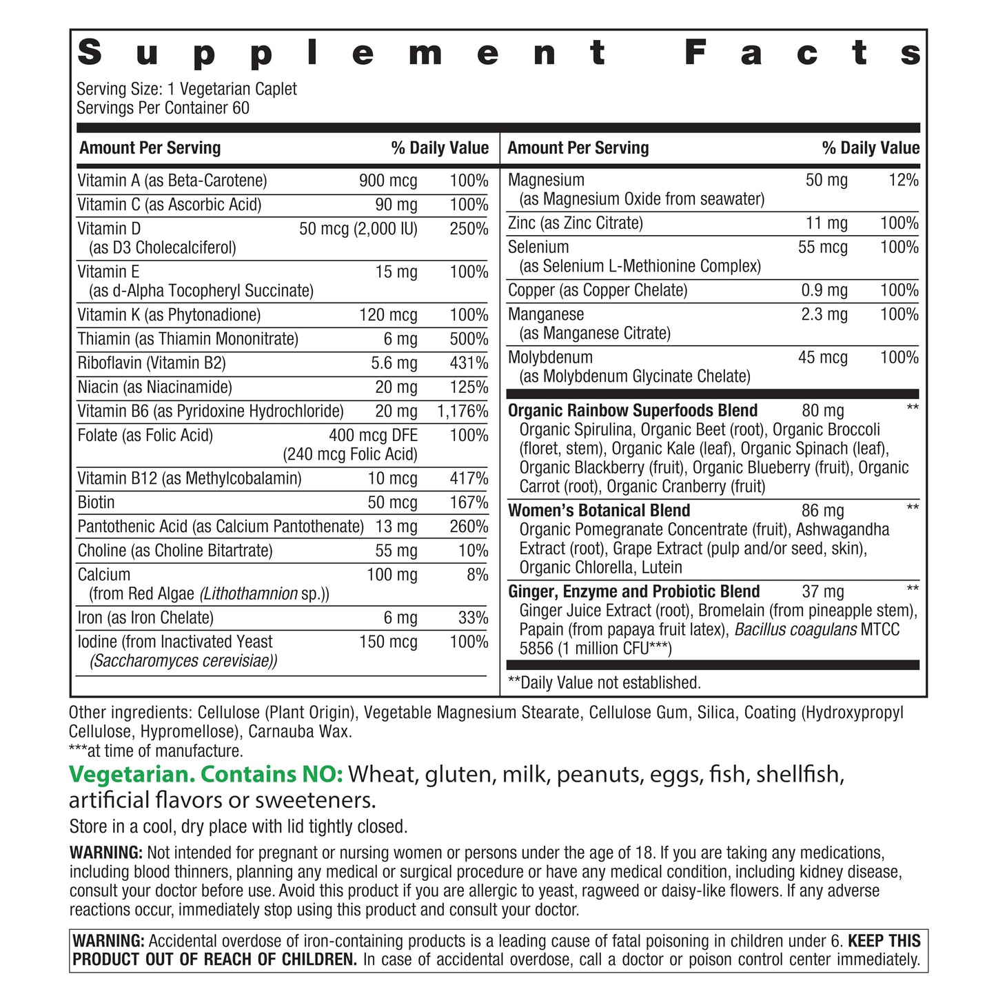 Rainbow Light Womens Multivitamin One + | 150 Caplets | Supports Cellular Energy & Antioxidant Health | Real Food Nutrients, Digestive Enzymes & Probiotics | with Vitamins C, D, and Zinc