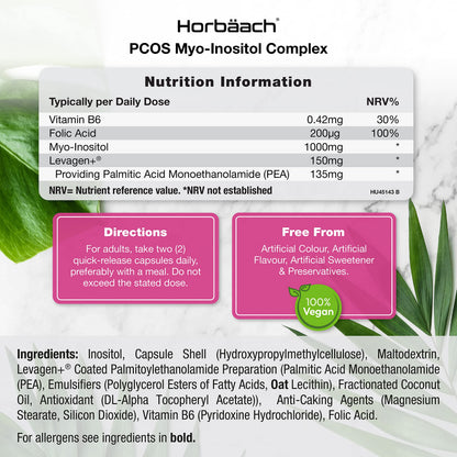 Inositol Supplement for PCOS | 120 Vegan Capsules | Myo-Inositol Complex with Folic Acid