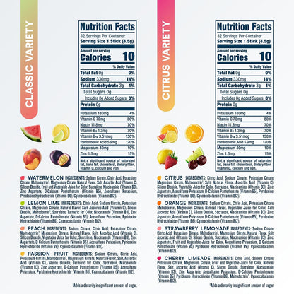 DripDrop Hydration Sugar Free Electrolyte Packets, Variety Pack, 64 Count | Lemon Lime, Watermelon, Peach, Passion Fruit, Cherry Limeade, Citrus, Orange, Strawberry Lemonade; Zero Sugar; Single Serve