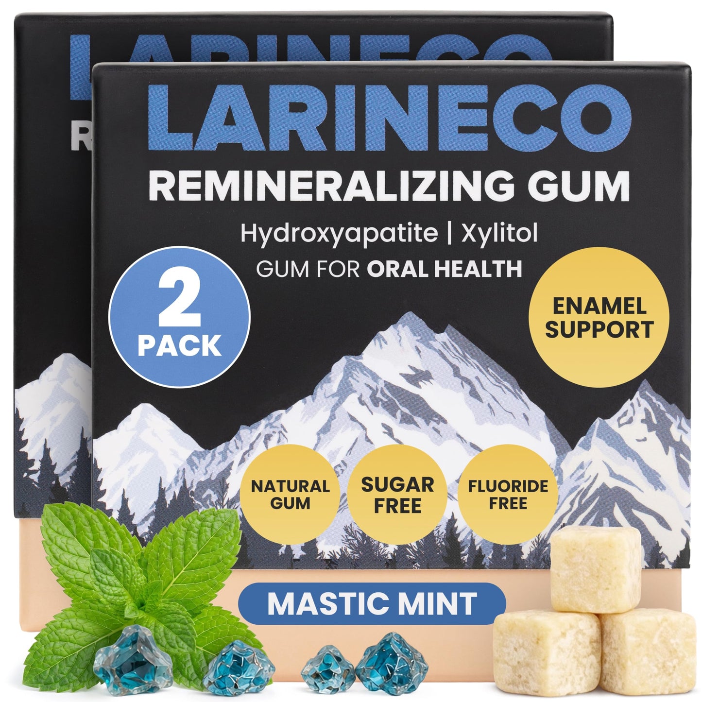 Larineco Remineralizing Gum with Nano Hydroxyapatite & Xylitol – Sugar-Free Xylitol Gum – Plastic-Free, Dye-Free, Aspartame-Free – Natural Base – 36 Pieces, Mastic Mint