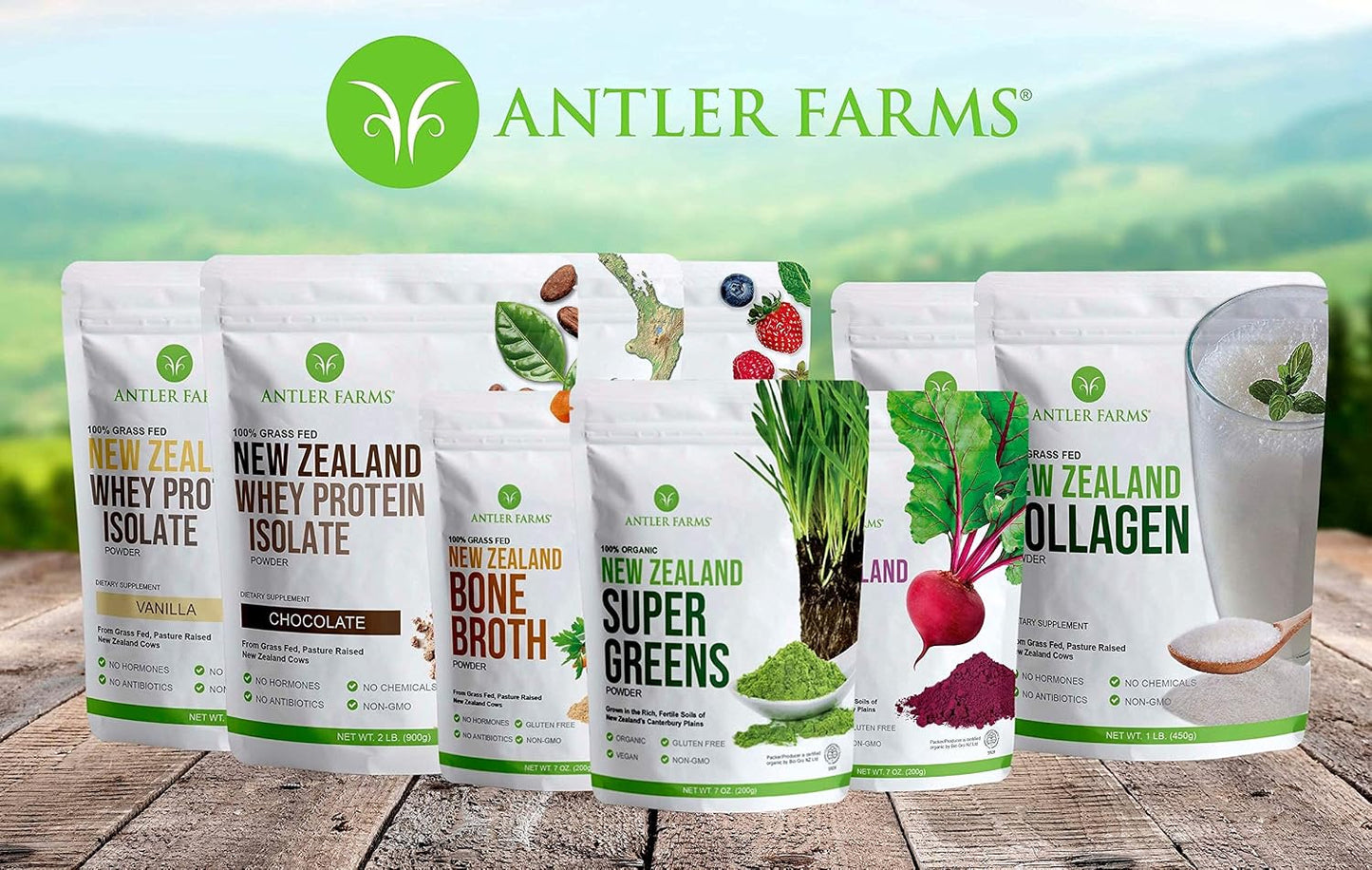 Antler Farms New Zealand Whey Protein Isolate Bundle - 2 lb | Grass Fed Whey Protein Powder Bundle, 7 Ingredients, Pure and Clean, Cold Processed, Rapidly Absorbed, 2 lbs