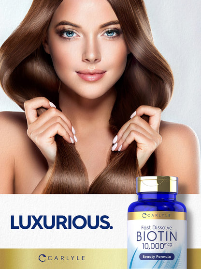 Carlyle Biotin 10000mcg | 250 Fast Dissolve Tablets | Max Strength | Vegetarian, Non-GMO