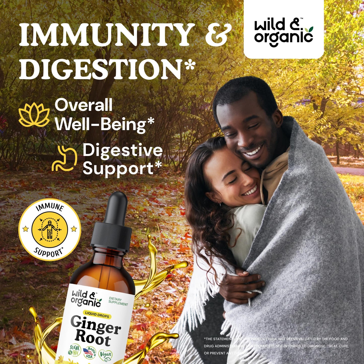 Wild & Organic Ginger Root Extract Drops - Immune & Digestive Support - Liquid Ginger Supplements - Easy to Add to Tea - Vegan, Sugar & Alcohol-Free Tincture - 4 fl oz