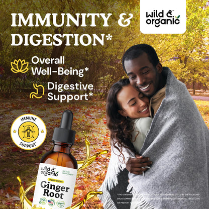 Wild & Organic Ginger Root Extract Drops - Immune & Digestive Support - Liquid Ginger Supplements - Easy to Add to Tea - Vegan, Sugar & Alcohol-Free Tincture - 4 fl oz