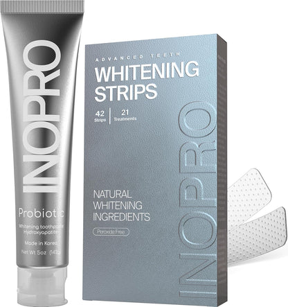 InoPro Advanced Teeth Whitening 21 Treatments Kit + Natural Whitening Hydroxyapatite Toothpaste with Probiotic for Sensitive Teeth 5oz