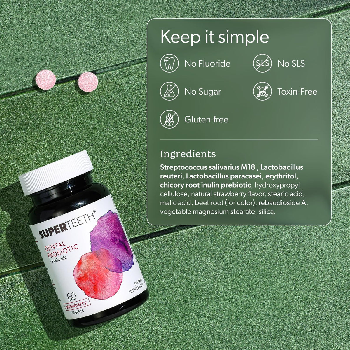 SUPER TEETH Oral Probiotics for Bad Breath & Cavities - Mint Flavored
