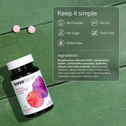 SUPER TEETH Oral Probiotics for Bad Breath & Cavities - Mint Flavored