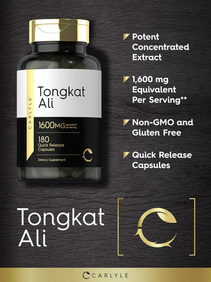 Carlyle Tongkat Ali | 180 Quick Release Capsules | 1,600mg | Non-GMO and Gluten Free