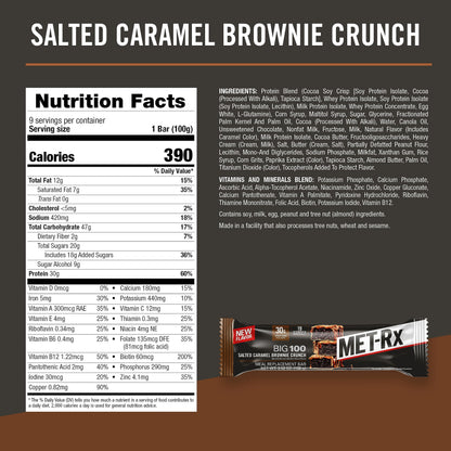 MET-Rx Big 100 Protein Bar, Meal Replacement Bar, 30G Protein, Salted Caramel Brownie