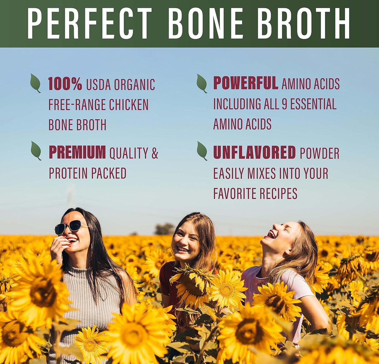 Perfect Organic Chicken Bone Broth Powder | Free Range Low Sodium Chicken Broth | Paleo & Keto Bone Broth Powder (330g) 30 Servings