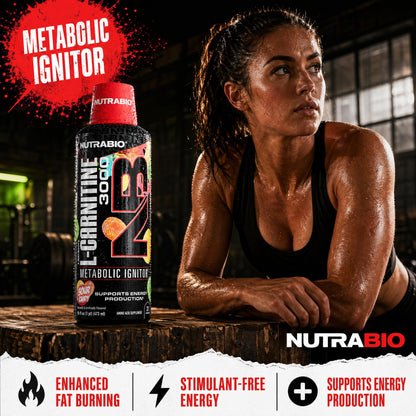 NutraBio – L-Carnitine Liquid Shots – 3000mg, (Green Apple) – 10mg of Vitamin B-5 – Zero Carbs & Sugars – Energy Production – Muscle Recovery