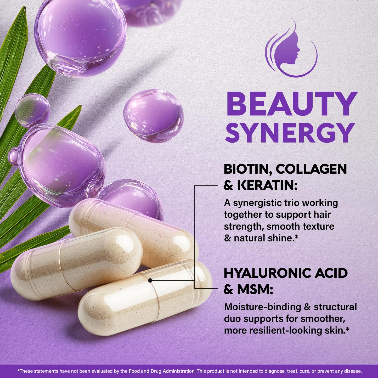 Biotin | Collagen | Hyaluronic Acid | Keratin - Hair Growth & Strength Support Vitamins - Skin & Nails Supplement - Clinically Tested for Men & Women - 25000mcg Vitamins B1, B2, B3, B6 & B7 - 60 Caps