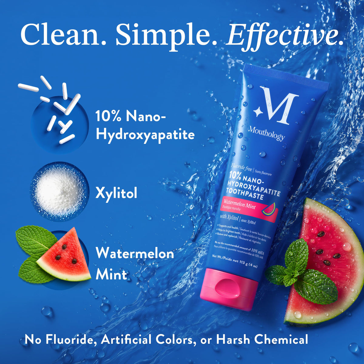 Mouthology 10% Nano Hydroxyapatite Toothpaste Fluoride Free, Whitening*, Rod Shaped nHA, Xylitol Toothpaste for Adults, Enamel Care*, Sensitive Teeth*, SLS Free, Mint 4oz (USA Made) Package May Vary