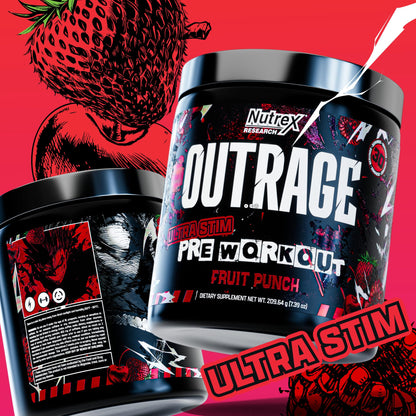 Outrage Ultra HIGH STIM Pre-Workout Powder for Men | 400mg Caffeine, L-Citrulline, Beta-Alanine, Creatine | Extreme Energy, Focus, Strength & Endurance (30 Servings, Strawberry Watermelon)