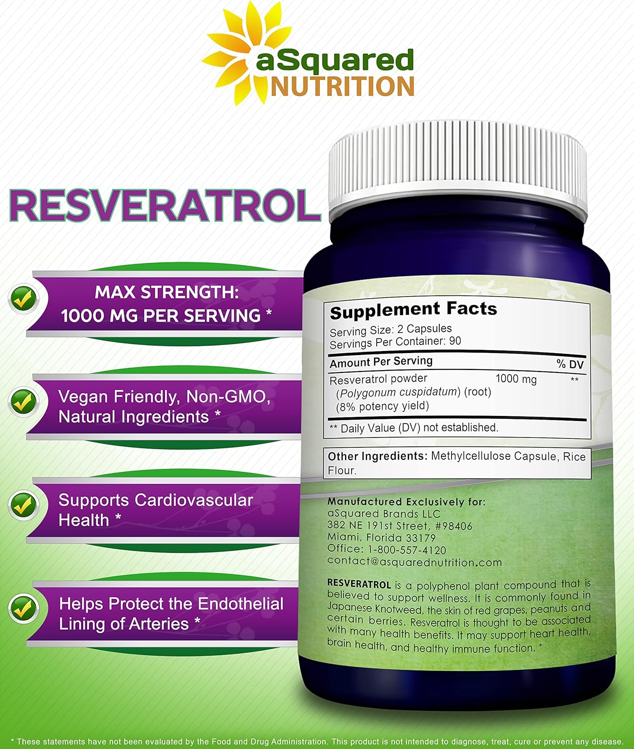 100% Natural Resveratrol Supplement - 1000mg Per Serving - 180 Capsules | Max Strength Antioxidant Polyphenols Complex - Trans-Resveratrol Pills for Heart Health - Pure Formula - 500mg Per Capsule