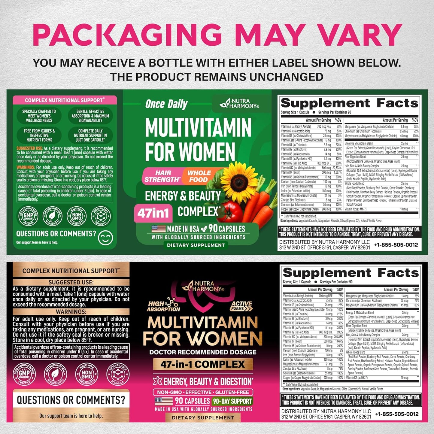 Multivitamin for Women - B-Complex | Whole Foods | Hair Growth Support | Digestion & Metabolism | Iron - 47in1 Womens Multivitamin - Bioavailable & Gentle on Stomach - 90 Capsules, 3 Month Supply