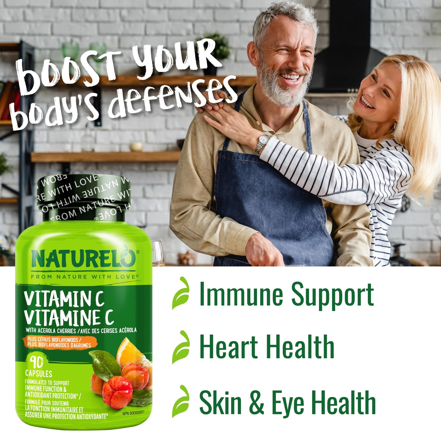 NATURELO Vitamin C with Organic Acerola Cherry Extract and Citrus Bioflavonoids - Vegan Supplement - Immune Support - 500 mg VIT C per Cap - Non-GMO - 90 Capsules