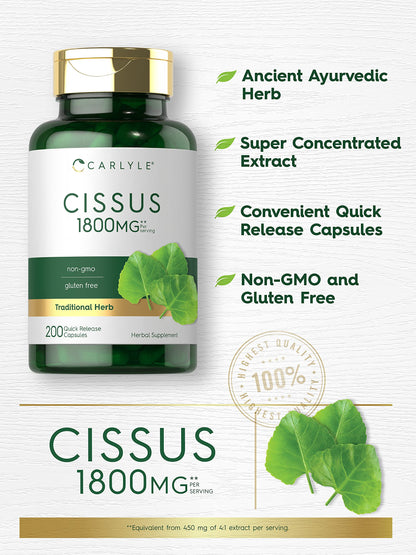 Carlyle Cissus Quadrangularis 1800mg | 200 Capsules | Traditional Herb Extract Suppleme