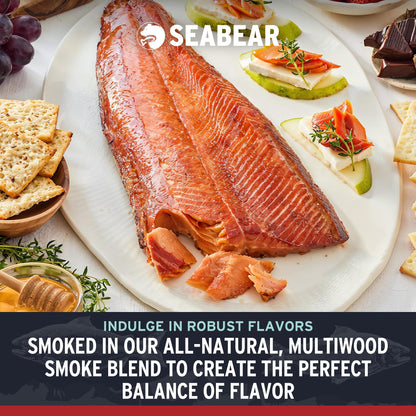 SeaBear Smoked Salmon Trio 18oz (3 x 6oz) Fillets Gift Box – Wild Alaska Sockeye, Wild Pink & Coho Fillets, Shelf Stable, Ready to Eat, 18 Ounce (3 x 6 Ounce) Filets