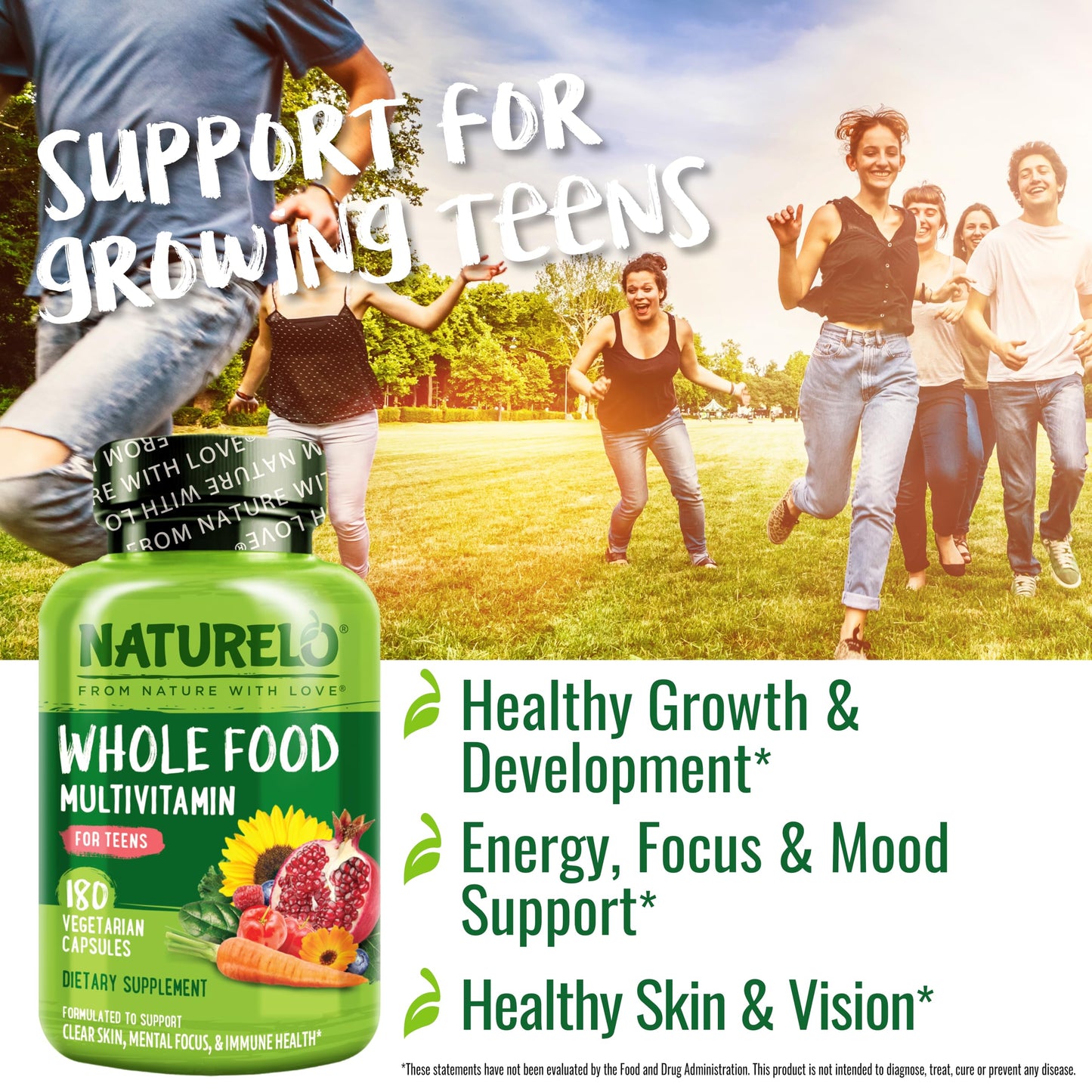 NATURELO Multivitamins for Teenage Girls/Boys, 60 Capsules, Whole Food Multivitamin with Minerals, Non-GMO, Vegetarian