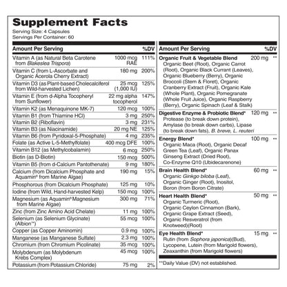 NATURELO Whole Food Multivitamin for Men - Vitamins, Minerals, Antioxidants, Organic