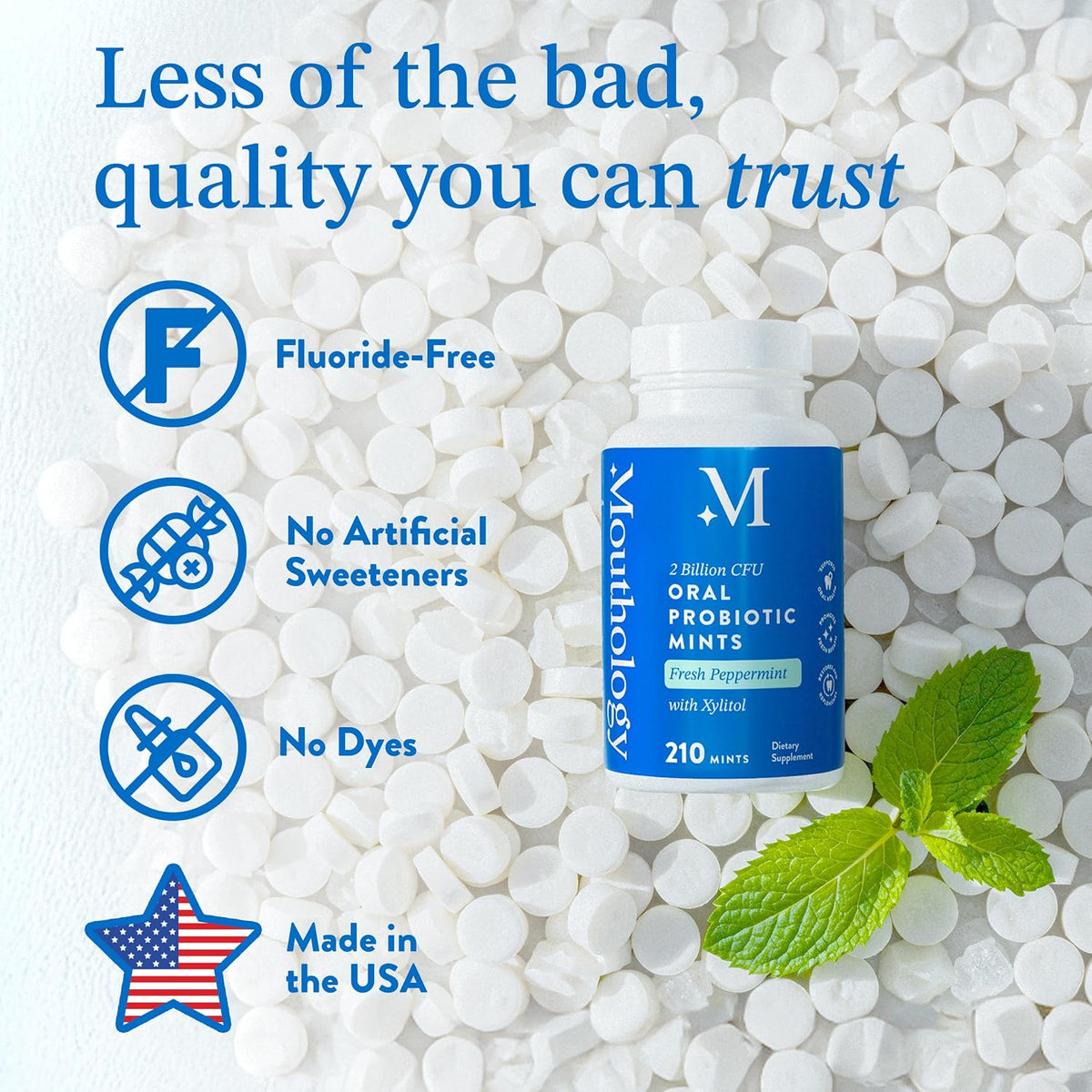 Mouthology Oral Probiotics for Mouth Bad Breath with Xylitol (210 Count Mints), Dental Probiotic, Mouth Probiotics Bad Breath Treatment and Gums