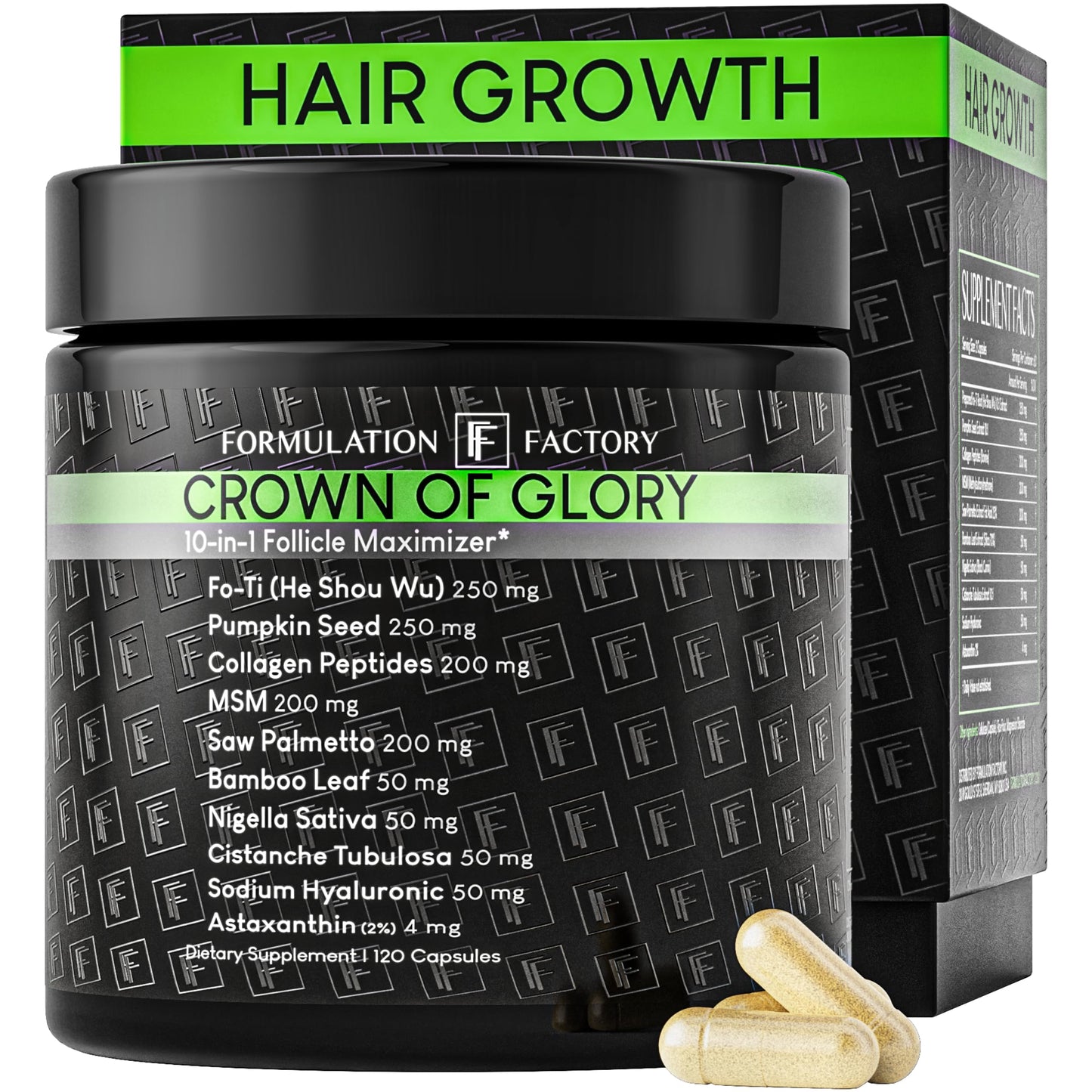 Formulation Factory Crown of Glory 10-in-1 Hair Growth Products - DHT Blocker for Men & Women with Pumpkin Seed Oil - Hair Vitamins for Faster Growth & Thickness - 120 Capsules, 2 Month Supply