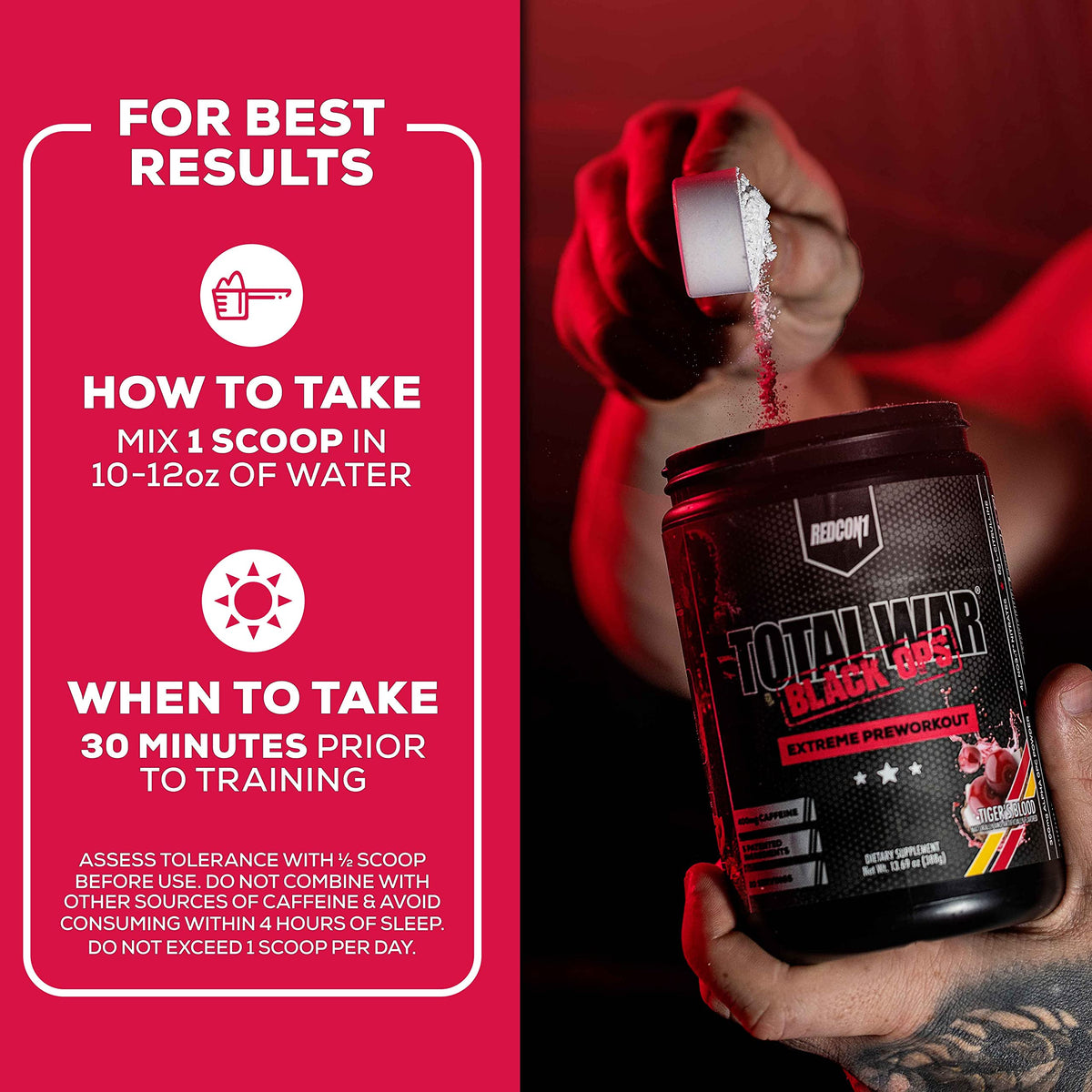 REDCON1 Total War Black Ops Extreme Preworkout Powder, Tigers Blood, High Stimulant
