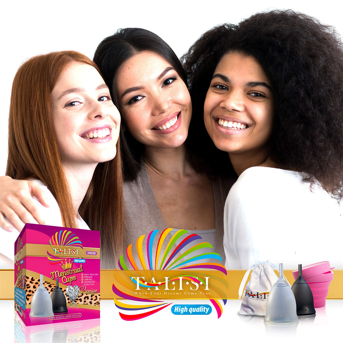 Talisi Soft Menstrual Cups Set of 2 - Reusable Period Cup for Women with Collapsible Case Holder Sterilizer