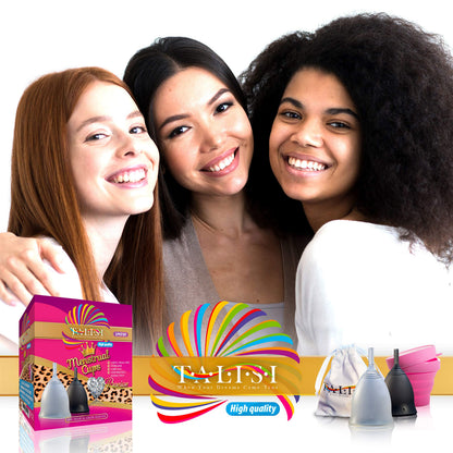 Talisi Soft Menstrual Cups Set of 2 - Reusable Period Cup for Women with Collapsible Case Holder Sterilizer