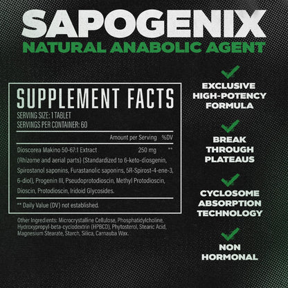 Sapogenix® Anabolic Activator for Muscle Growth, Strength & Recovery – Exclusive High-Potency Muscle Builder w/ Cyclosome™ Delivery For Optimal Absorption – For Bulking or Cutting Cycles (60 Tablets)