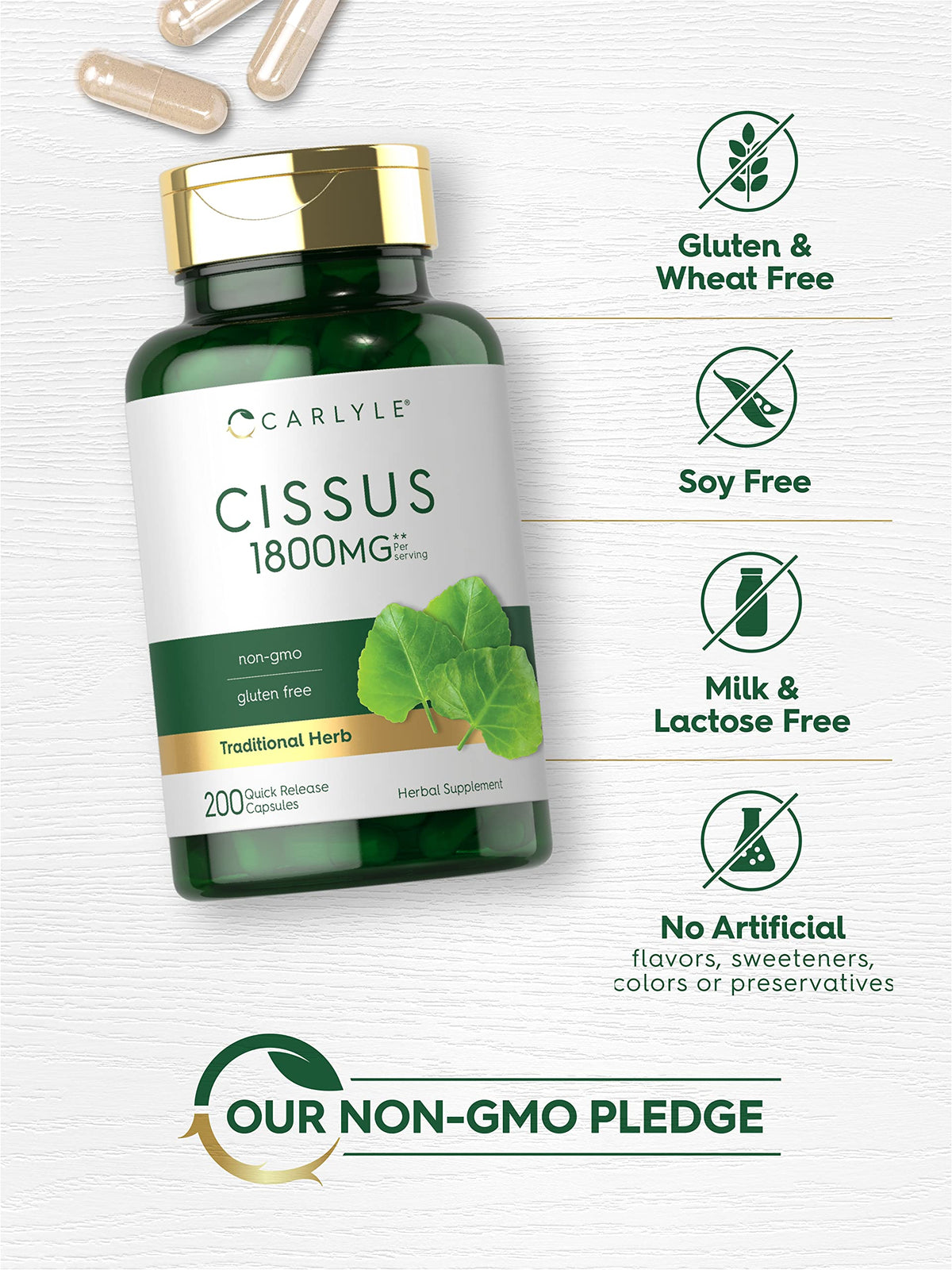 Carlyle Cissus Quadrangularis 1800mg | 200 Capsules | Traditional Herb Extract Suppleme