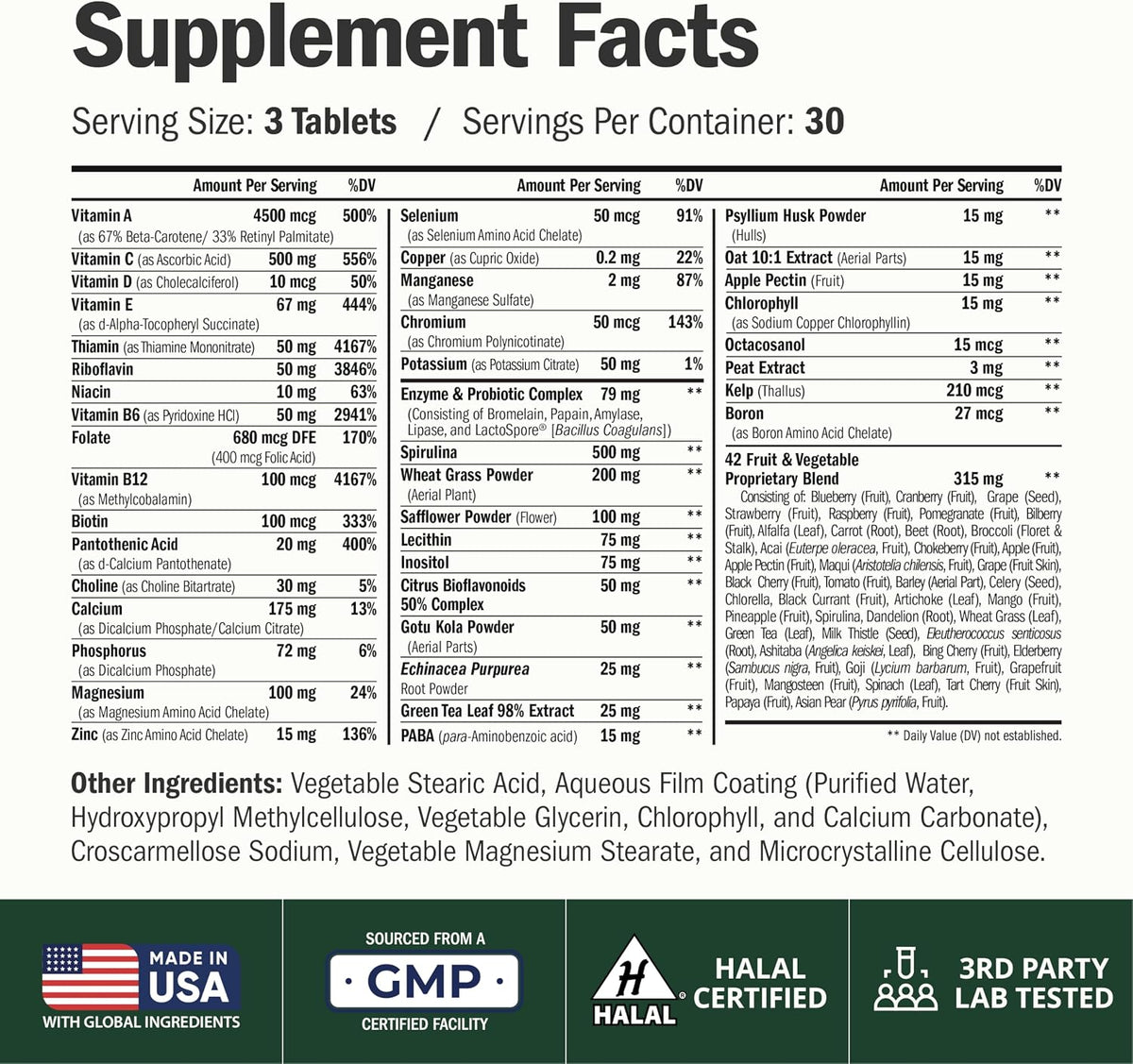 Vegan Multivitamin – Vitamins & Minerals – Daily Wellness – 90 Tablets
