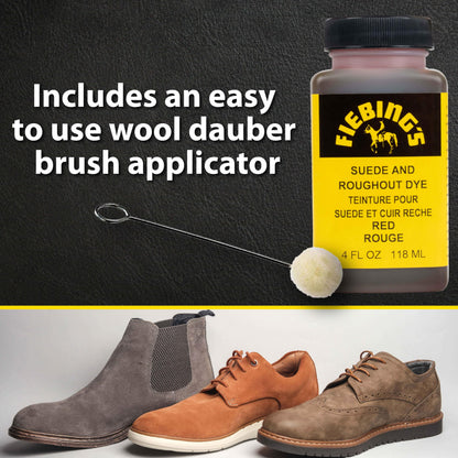 Fiebing's Black Suede Dye (4 oz) - Recolor, Brighten & Restore Suede & Roughout Leather Shoes, Furniture, Purse - Includes Wool Dauber for Easy Application - Flexible When Dry, Won't Crack or Peel