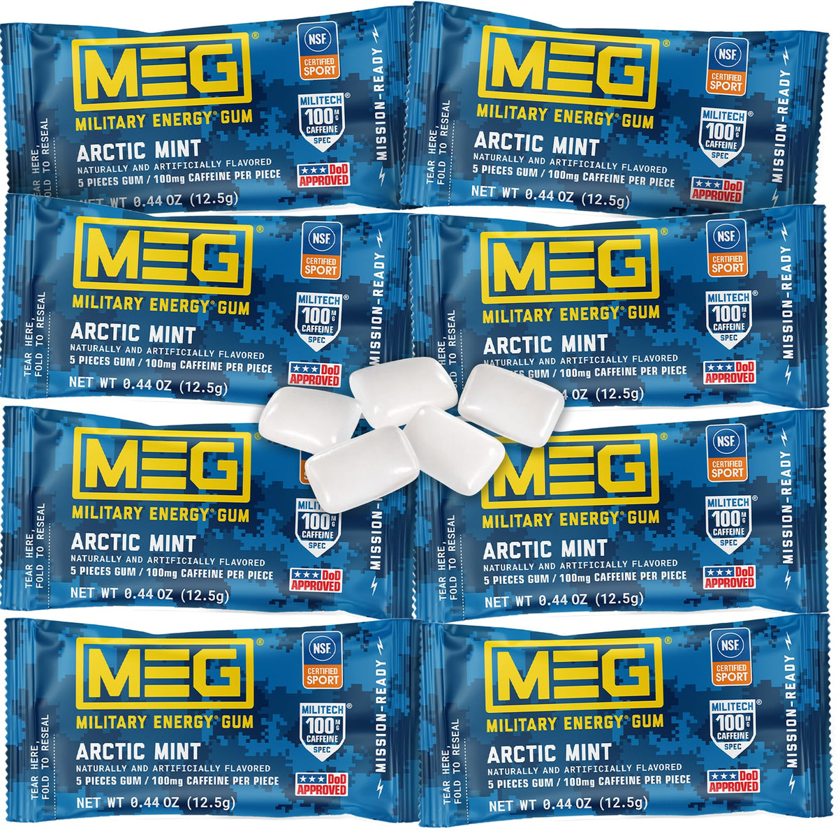 MEG Military Energy Gum, Multi Flavors | Caffeine Gum - Pack of 3, 15 Count
