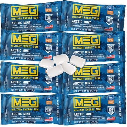MEG Military Energy Gum, Multi Flavors | Caffeine Gum - Pack of 3, 15 Count