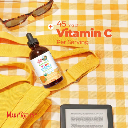 MARYRUTH'S USDA Organic Kids Vitamin C Drops Vegan Vitamin C Immune Support Supplement for Ages 4-13 | Immune Support & Overall Health | Vitamin C from Organic Acerola Fruit Extract | 2oz