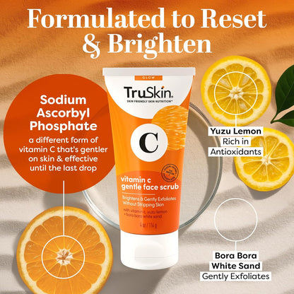 TruSkin Vitamin C Brightening Face Scrub with Yuzu Lemon, 4 fl oz | With Bora Bora white sand to gently exfoliate, smooth skin texture and reveal softer, more radiant-looking skin